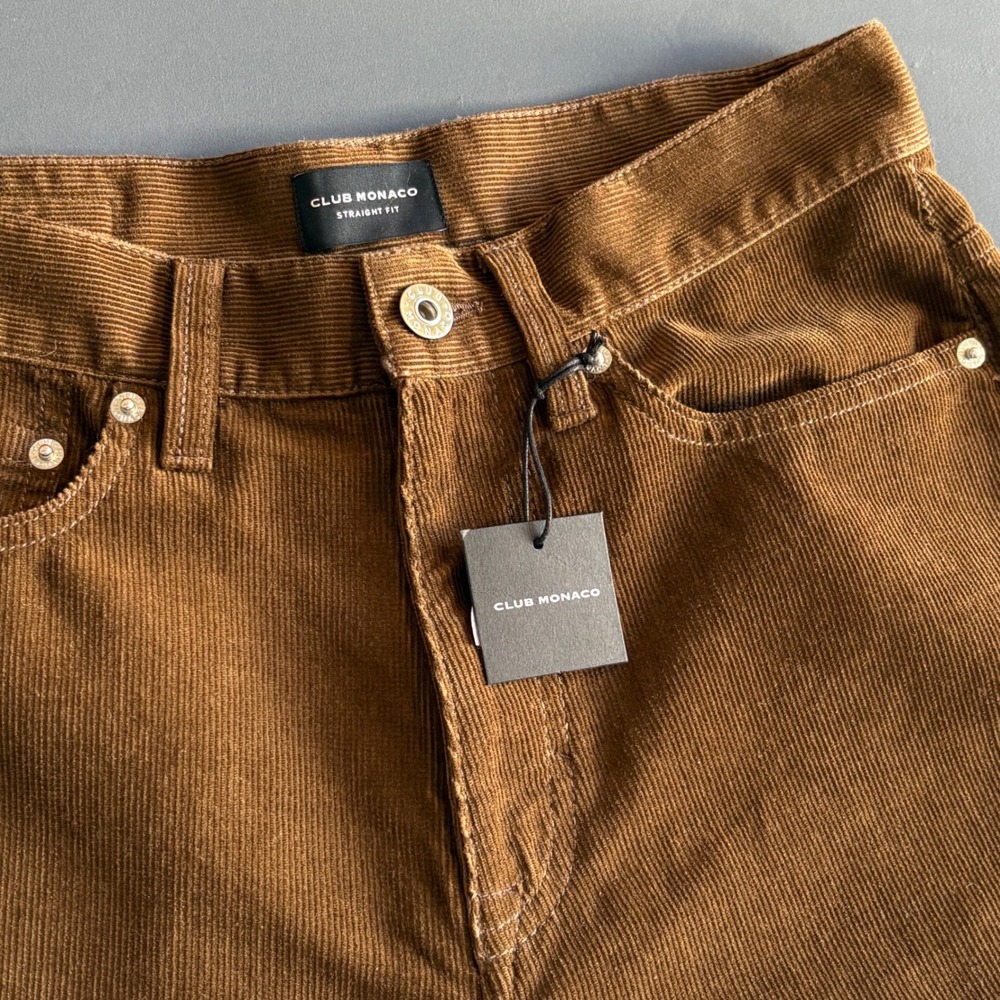 NEW Club Monaco Straight Corduroy Pants | Size 28 | Brown Thin Wale | MSRP: $148